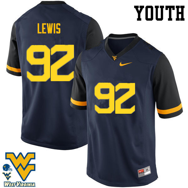 NCAA Youth Jon Lewis West Virginia Mountaineers Navy #92 Nike Stitched Football College Authentic Jersey TS23Q13VM
